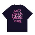 Anti Social Social Club Pink Lightning Circle Logo T-Shirt - Navy Blue