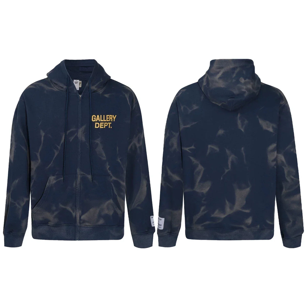 Gallery Dept. "Water Ripple" Zip Hoodie – Navy Blue Tie-Dye, Gold Logo